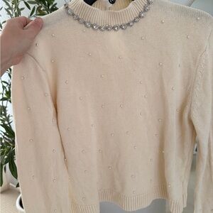 Zara cream sweater w/ pearls